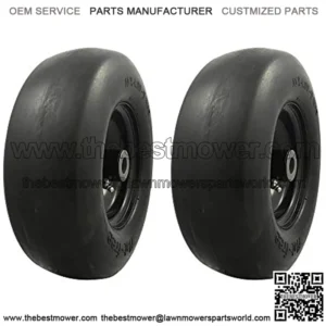 00232-2pk Universal Fit Flat Free 11x4.00-5 Lawnmower Tire Assembly, 3.4" Centered Hub, 3/4" Bushing