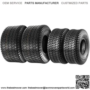 Set of 4 Lawn Mower Turf Tires 15x6-6 Front & 18x9.5-8 Rear Tractor Riding, 4PR, Tubeless