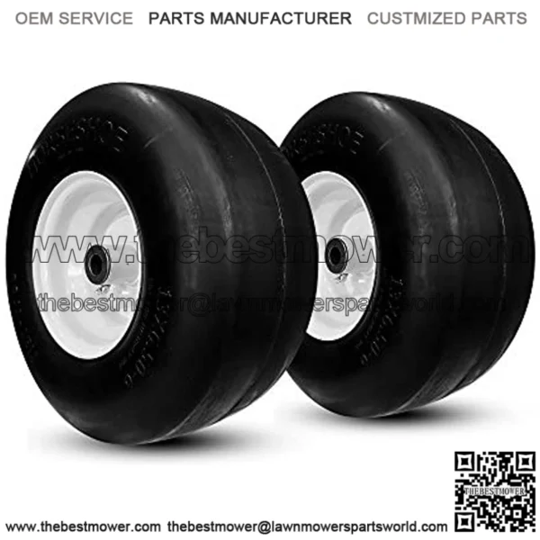 2 New Residential-grade 13x6.50-6 Flat-Free Lawn Mower Smooth Tires with Steel Rim for Lawn Mower Garden Tractor 136506 T161---Hub Length 4"-7.1"---Bore ??5/8"