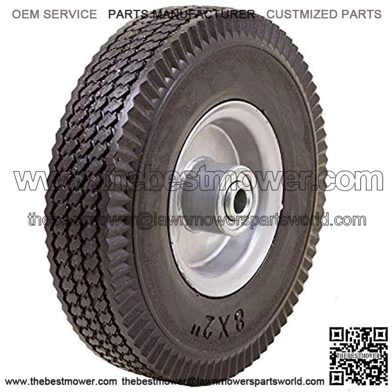 8x2 Flat Free, Hand Truck/All Purpose Utility Tire on Wheel, 2.375" Centered Hub, 1/2" Bearings (Pack of 2)