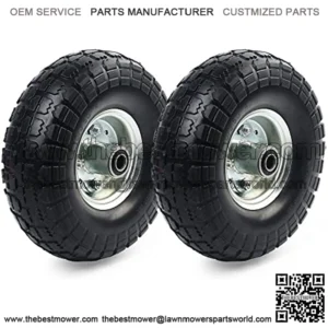 4.10/3.50-4?? Tire and Wheel, 2 Pack 10?? Flat Free Solid Tires, 5/8" Axle Bore Hole, 2 1/4?? Offset Hub for Dolly Hand Truck Utility Carts