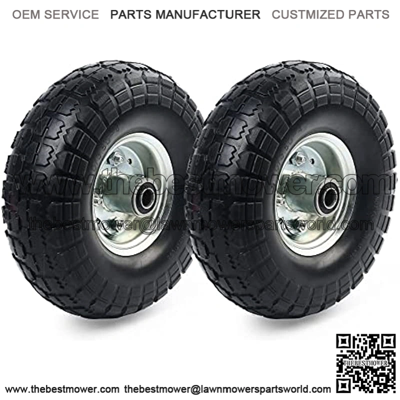 4.10/3.50-4?? Tire and Wheel, 2 Pack 10?? Flat Free Solid Tires, 5/8" Axle Bore Hole, 2 1/4?? Offset Hub for Dolly Hand Truck Utility Carts