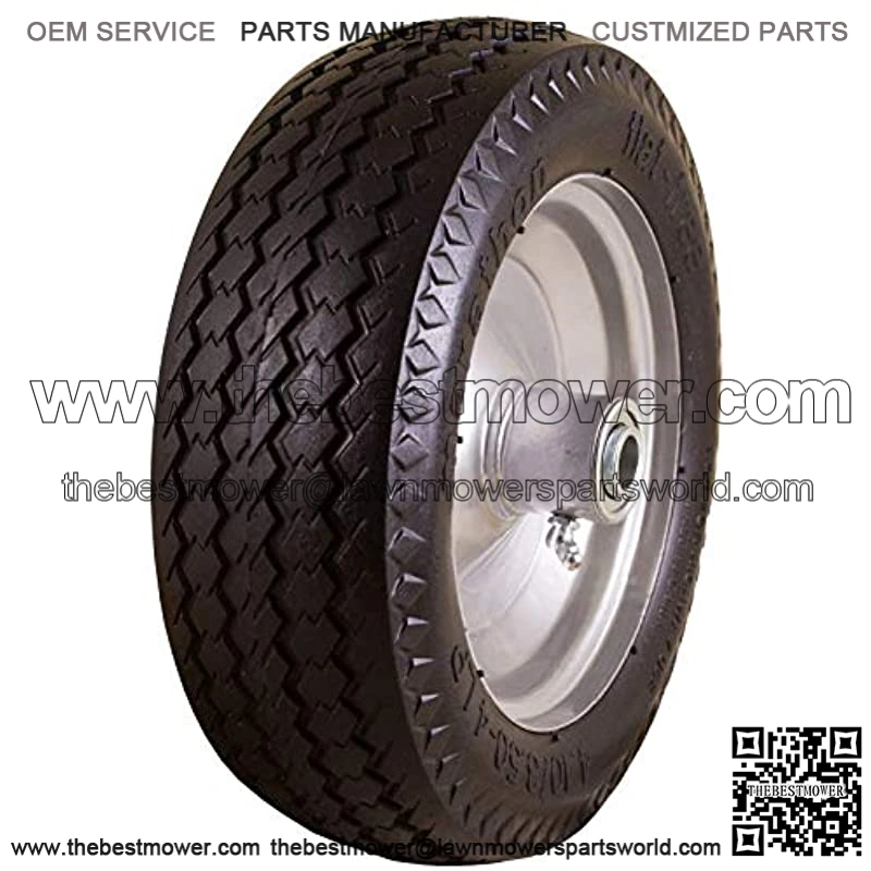 4.10/3.50-4" Flat Free, All Purpose Utility Tire on Wheel, 3.5" Centered Hub, 5/8" Bearings
