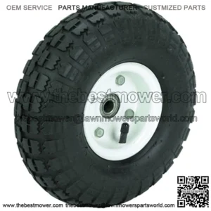 10 in. Haul-Master Pneumatic Tire on White Wheel - 4.10/3.50-4 KNOBBY TREAD