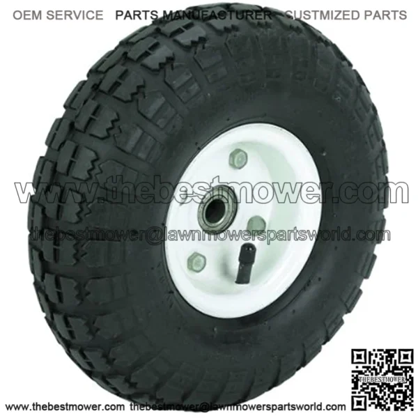 10 in. Haul-Master Pneumatic Tire on White Wheel - 4.10/3.50-4 KNOBBY TREAD