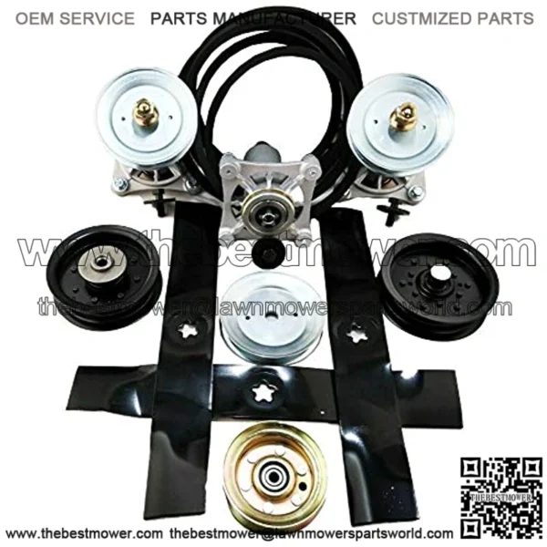 Lawn Mower Deck Rebuild Kit Replaces Spindles Pulleys Idlers Belt Blades 532196104 532187292