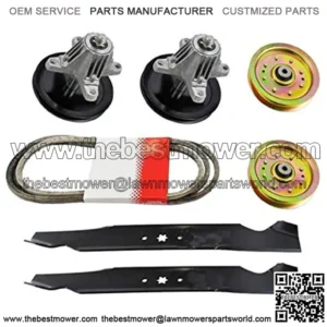 Lawn Mower Deck Rebuild Kit Compatible with Cub Cadet Models LTX1045 LTX1046 LTX1046VT Compatible with 2 Spindles 618-04865, 2 Flat Idler Pulleys 753-08171, 2 Blades 942-04244, 1 Belt 954-04219