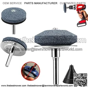 Lawn Mower Blade Sharpener with Metal Baffle, Universal Wear-Resistant Lawnmower Blade Sharpener for Any Electric Drill Hand Drill -Not Easy Damage and Easy to Use 3 Pack+1 Balancer