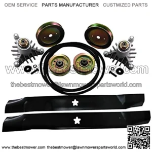 42 Inch Mower Deck Rebuild Kit Spindle Pulleys Belt Blades Replaces 130794, 134149, 144959, 173437, 131494 Sears Craftsman