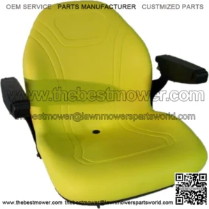 High Back Yellow Seat w Drainhole & Folding Armrests Fits John Deere Mowers