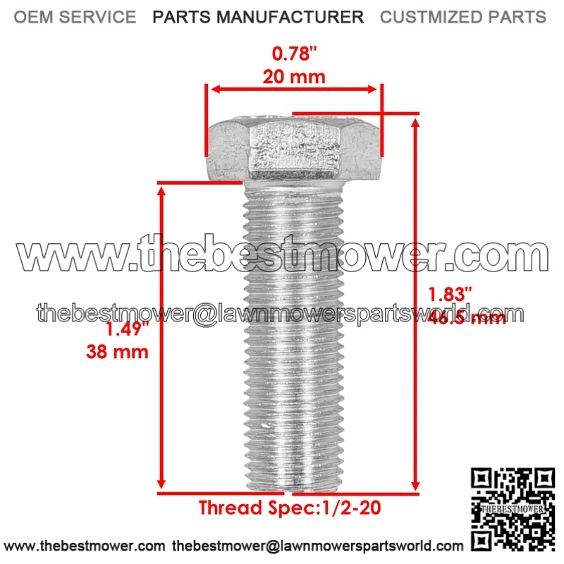 Dixie Chopper 1/2-20 x 1 1/2 Spindle Blade Hex Bolts B-349 & W-201 - Image 2